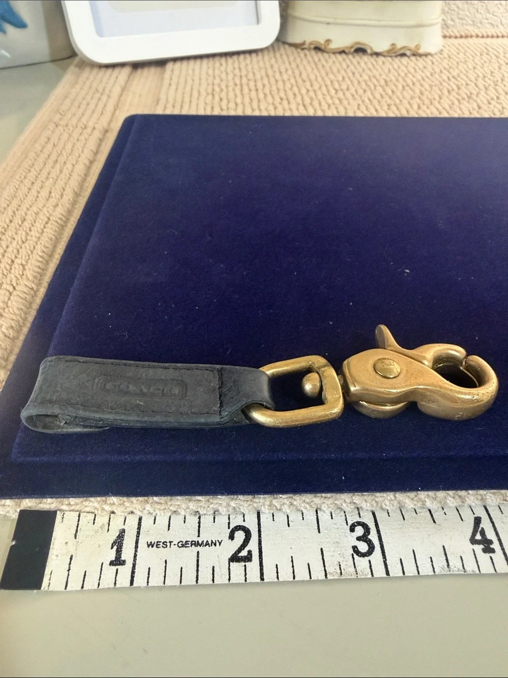 Coach Black Leather Key Fob with Brass Clip